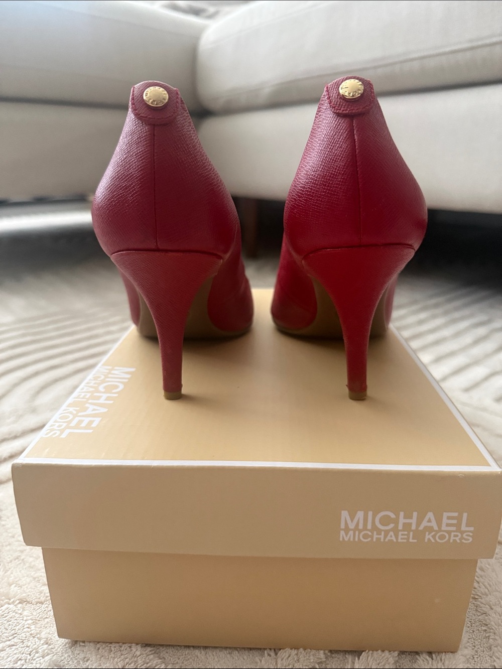 Michael Kors Red Pointed Leather Stiletto Pumps - Picture 4 of 8
